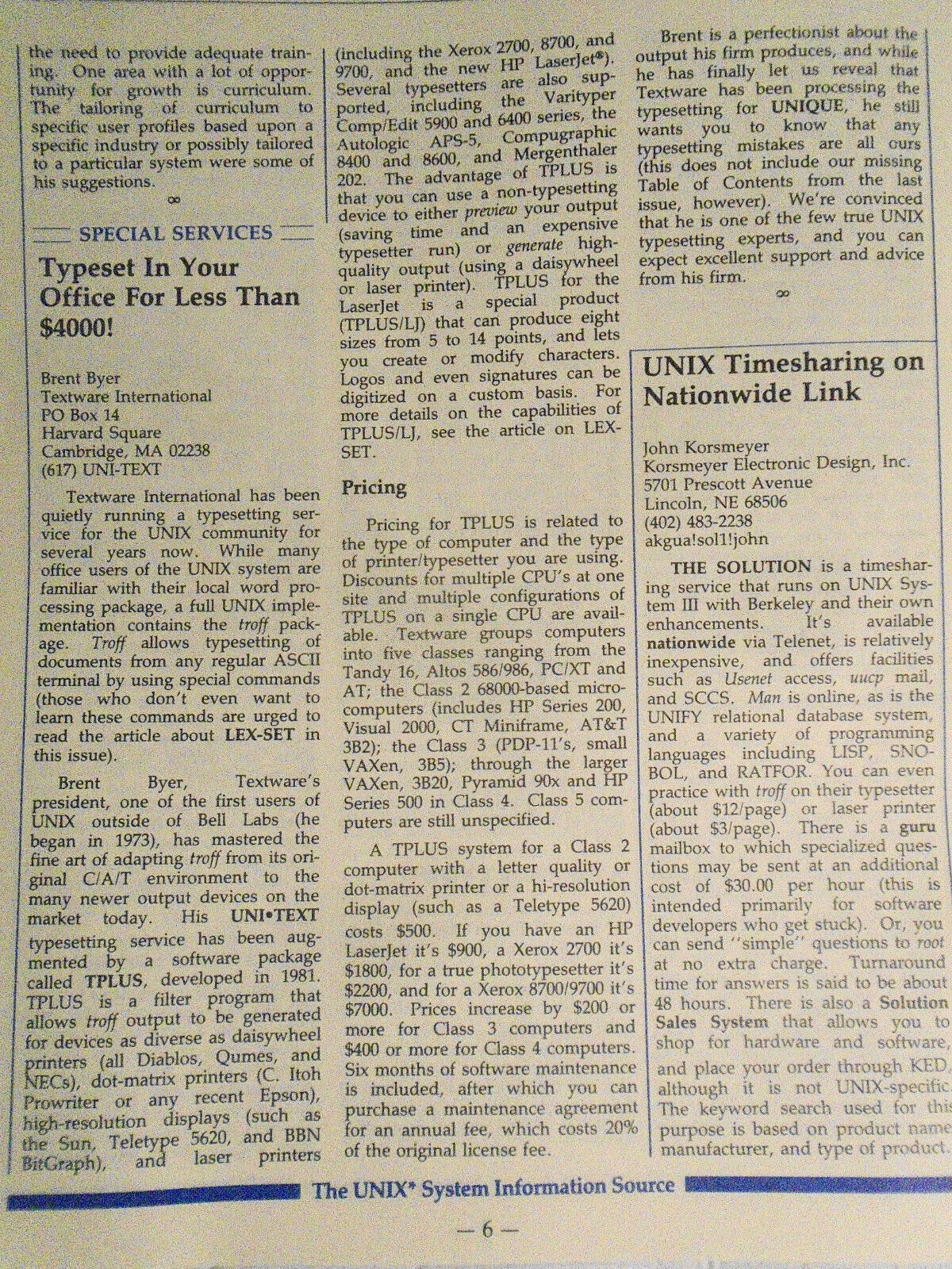 UNIQUE, Vol. 3, No. 10, 1984 - The UNIX System Information Source.