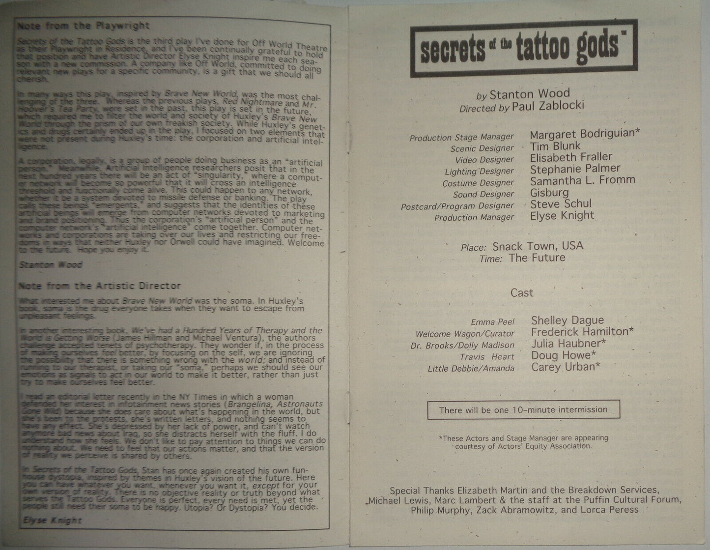 SECRETS OF THE TATTOO GODS - SOUVENIR PROGRAM - 2007, Off World Theater