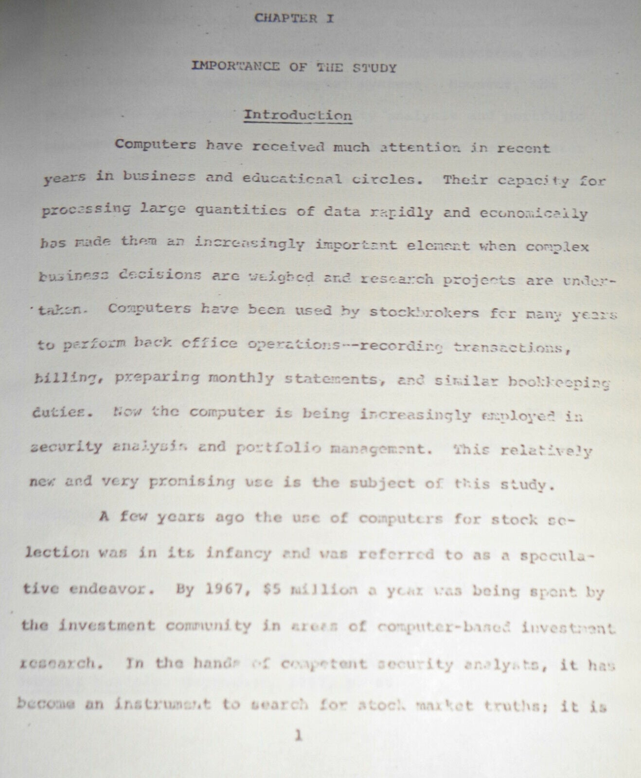 1970 Use of the computer in the stock selection process, by Bruce Kersey.