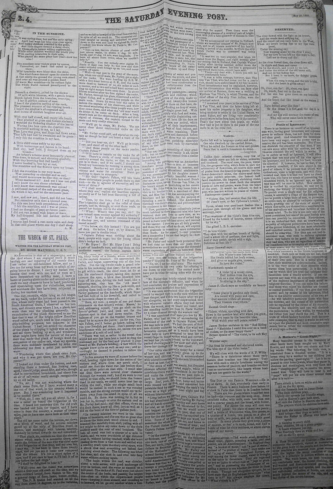 Saturday Evening Post, May 20, 1865 - Capture of Jeff Davis in Feminine Disguise