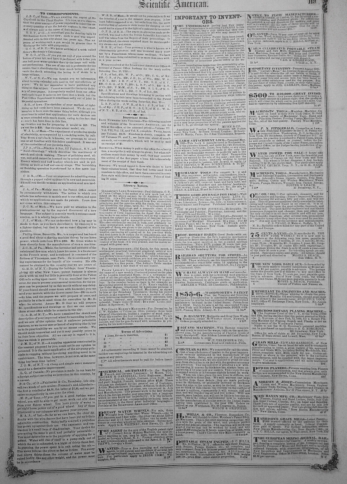 Scientific American, December 23, 1855. Improvement in Billiard Tables, etc