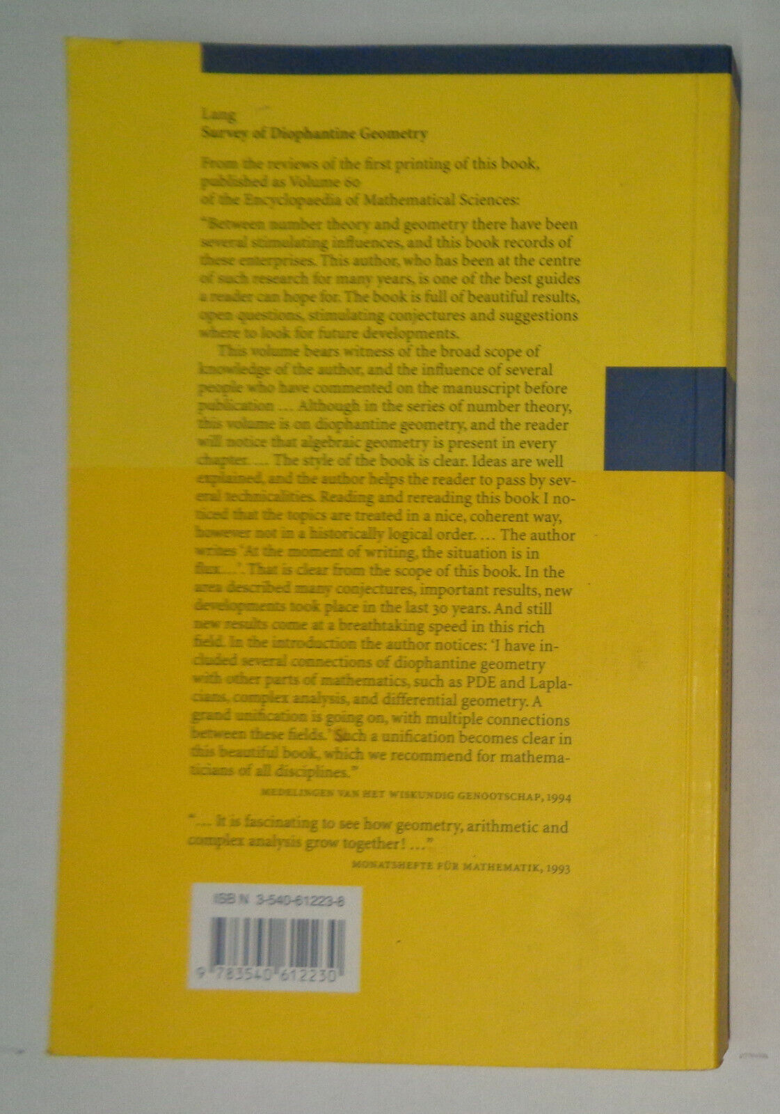 Survey on Diophantine Geometry by Serge Lang (1997, Paperback)