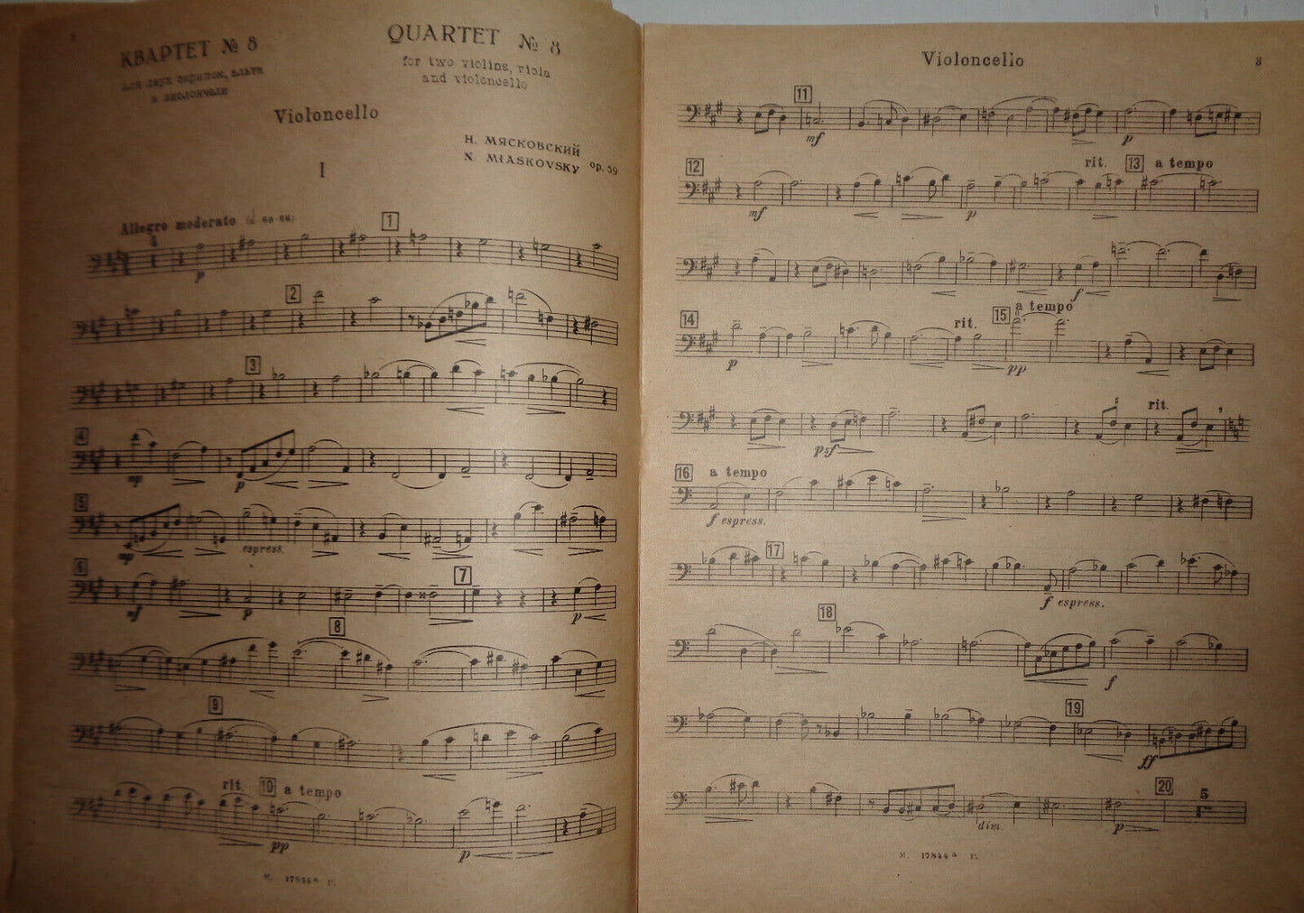 Miaskovsky Quartet (No 8 fis-moll) : for 2 violins, viola & violoncello; op. 49