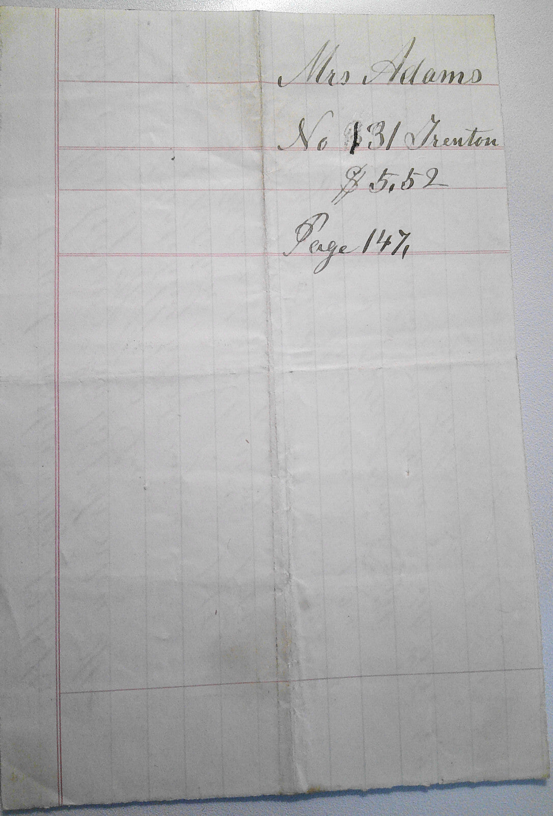 1875 East Boston receipt from "Mrs. Adams" for various work