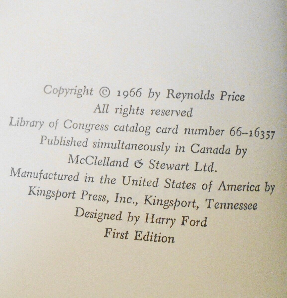 Reynolds Price : A Generous Man. First Edition 1966 Hardcover/DJ