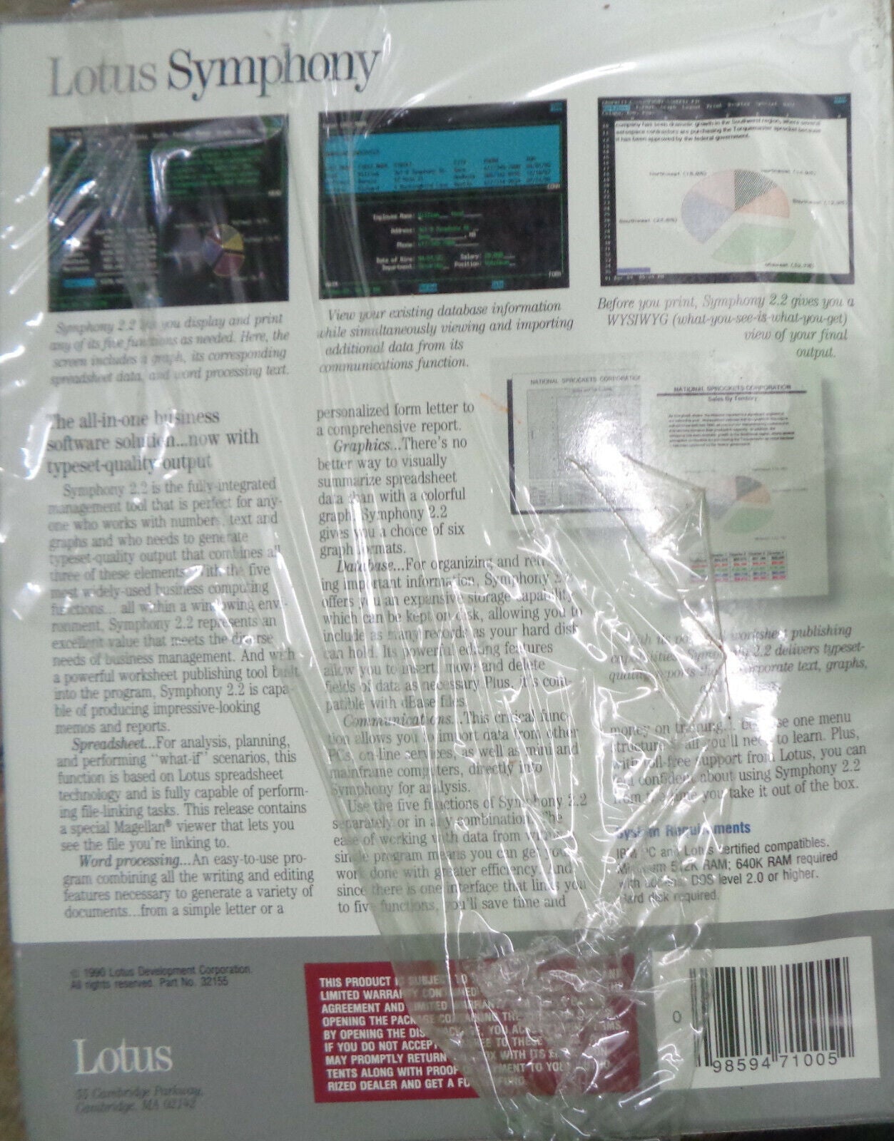 Lotus Symphony, Release 2.2, 1990. Dual media 5.25 & 3.5 inch. Complete, unused