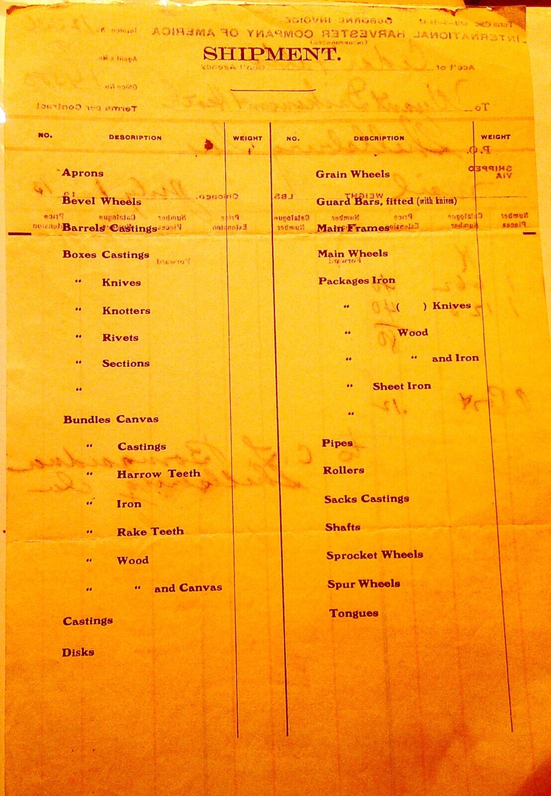 1913 International Harvester Company of America Osborne Invoice