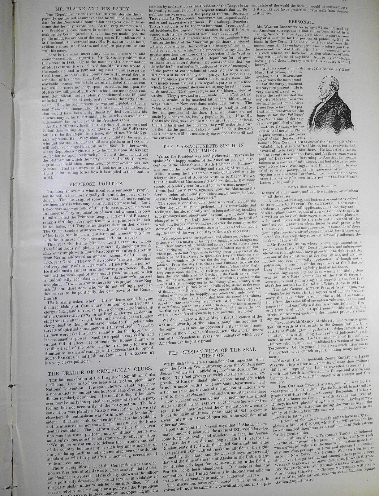 Harper's Weekly May 2, 1891. Australia; Manipuri; Henry James; Central Park, etc