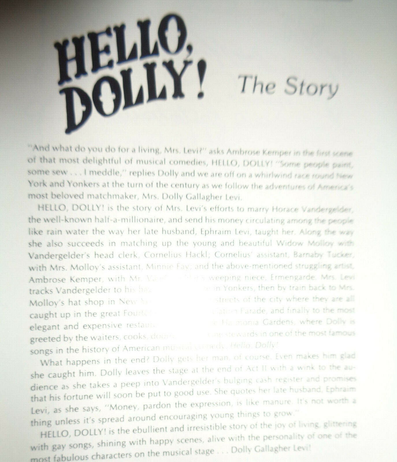 HELLO, DOLLY! - PROGRAM - Living Presence Experimental Theatre, Bradford College