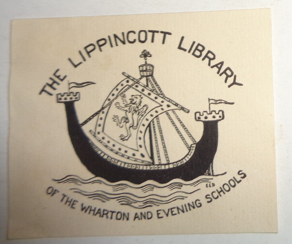 Lippincott Library Wharton & Evening Schools - Ex Libris Bookplate 1920s by EEB
