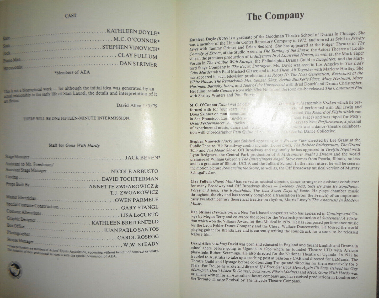 GONE WITH HARDY A CUCKOO WALTZ - PROGRAM 1984 - WESTBETH THEATRE CENTER, NY