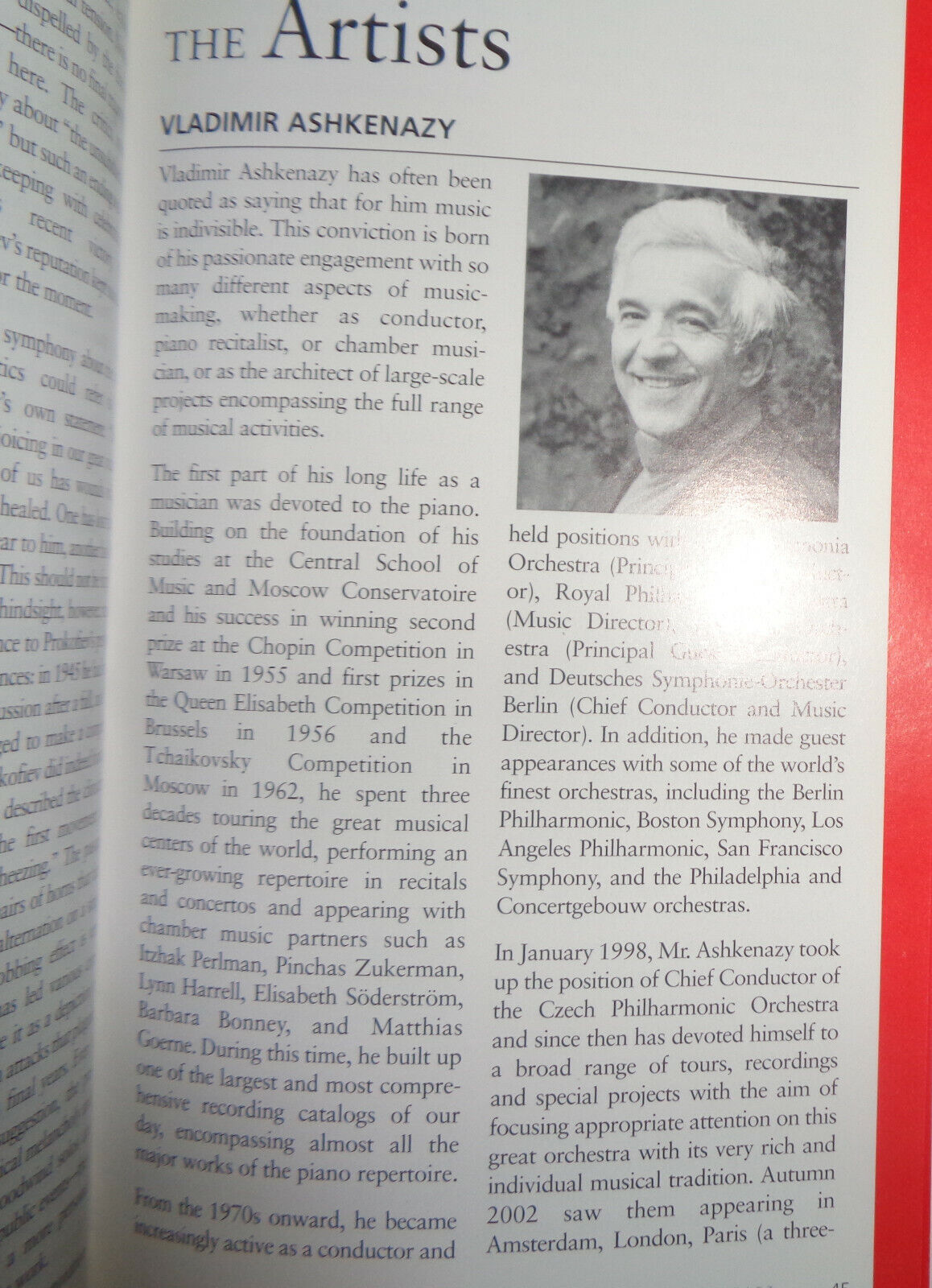 Czech Philharmonic Orchestra Playbill Carnegie Hall 2003 Ashkenazy, Yevtushenko