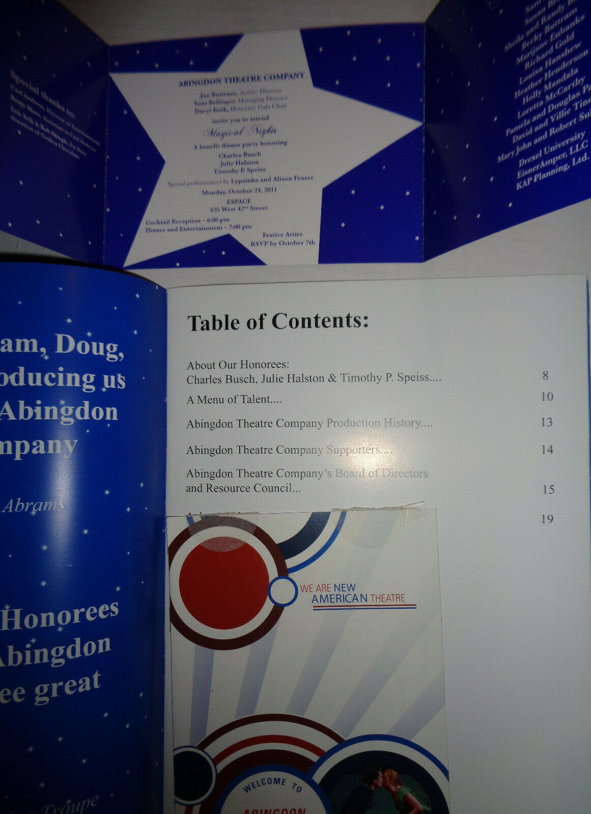Abingdon Theatre Company - 19th Anniversary Gala Souvenir, with Invite - 2011
