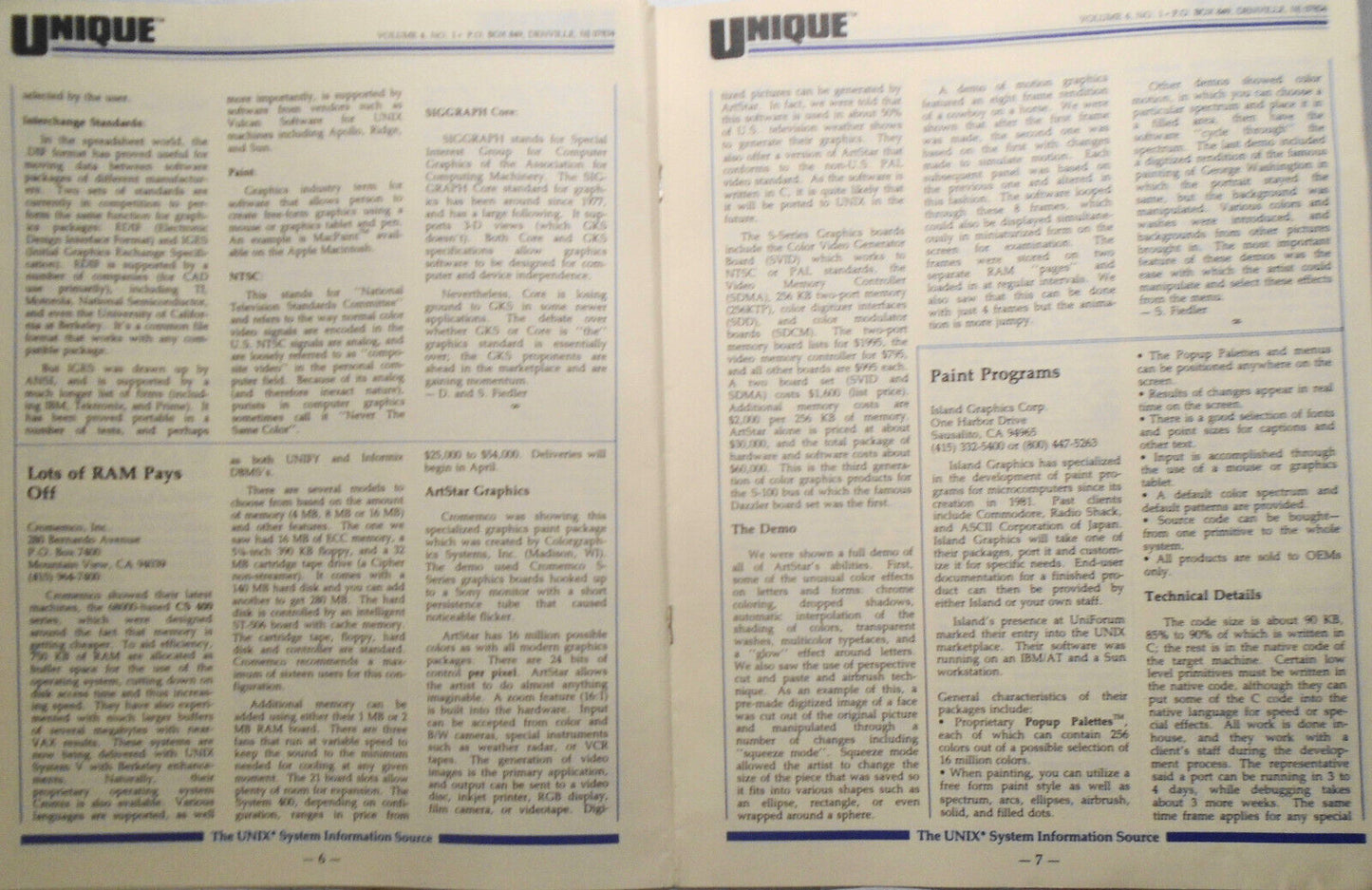 UNIQUE: The UNIX System Information Source, Oct. 1985 - Graphics; AT&T UNIX PC