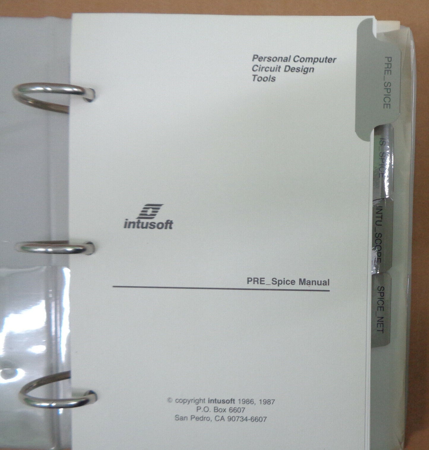 Intusoft PRE_SPICE, IS_SPICE, Intu_Scope, SPICE_NET. Circuit design programs IBM