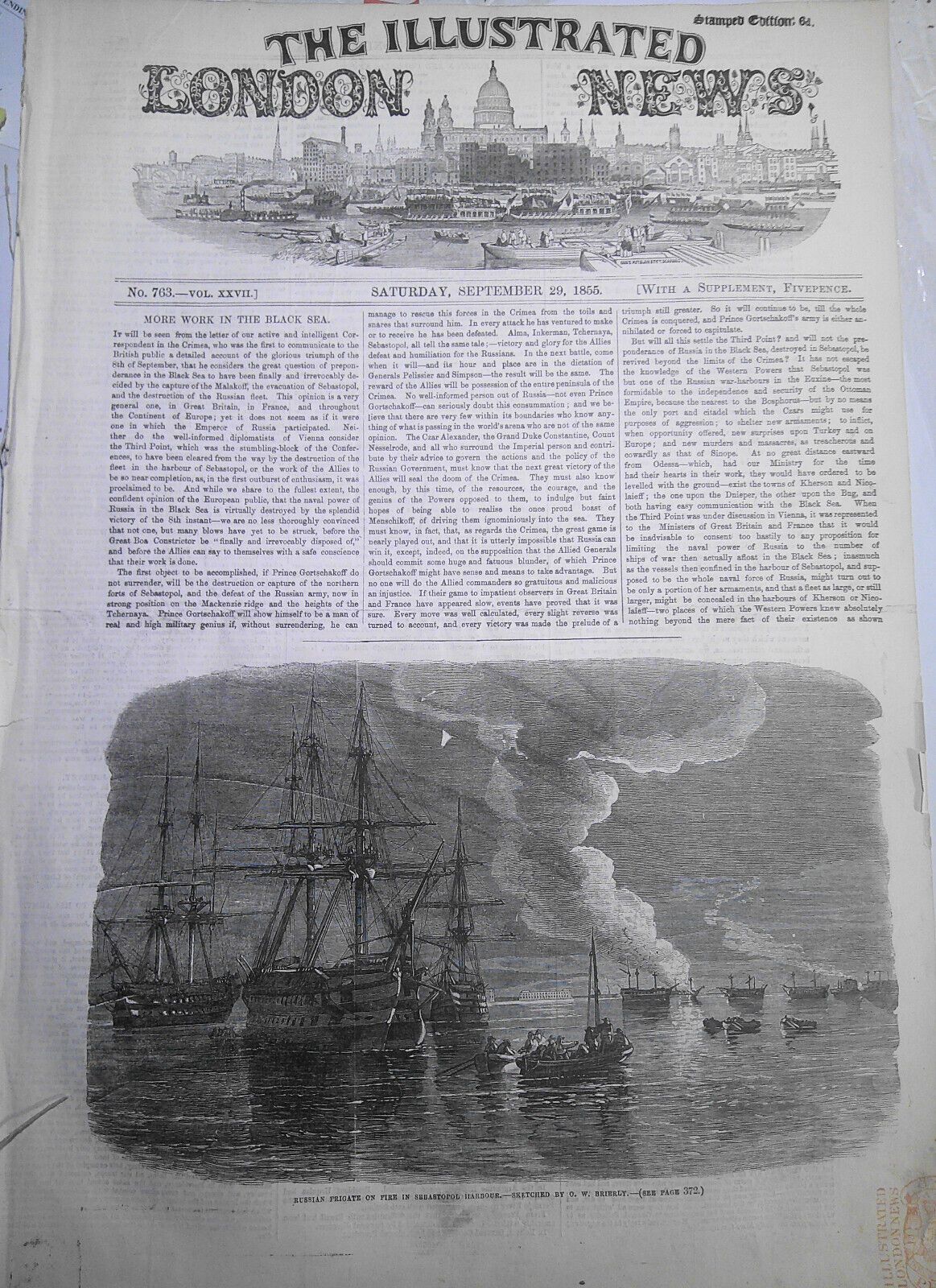 Illustrated London News Sept. 29, 1855 - Fall of Sebastopol; Glatton Battery etc