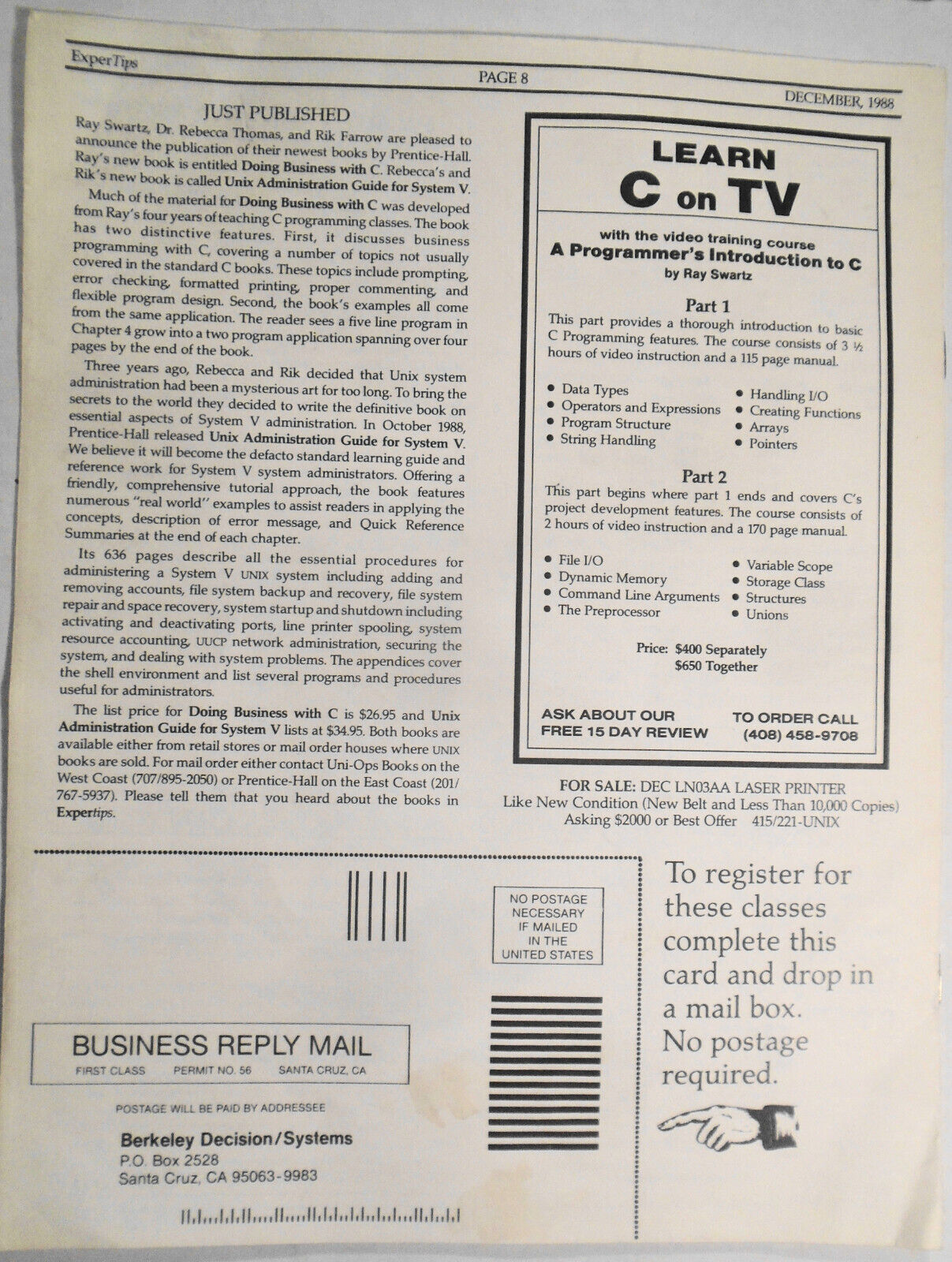 ExperTips, December 1988 -- A C and UNIX Newsletter - Vol. 2, No. 2
