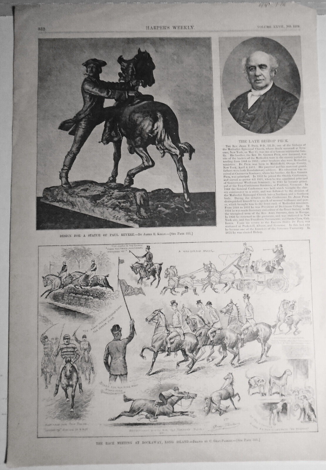 Harper's Weekly May 26, 1883: Race Meeting At Rockaway; Paul Revere Statue, Peck