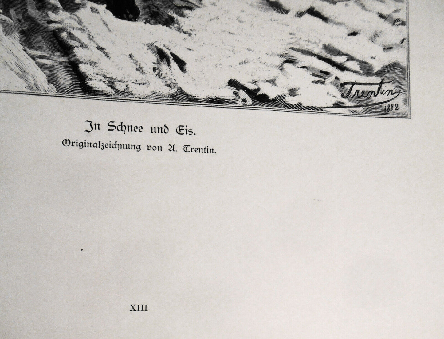 In Schnee und Eis, von A. Trentin -- 1884 Original print