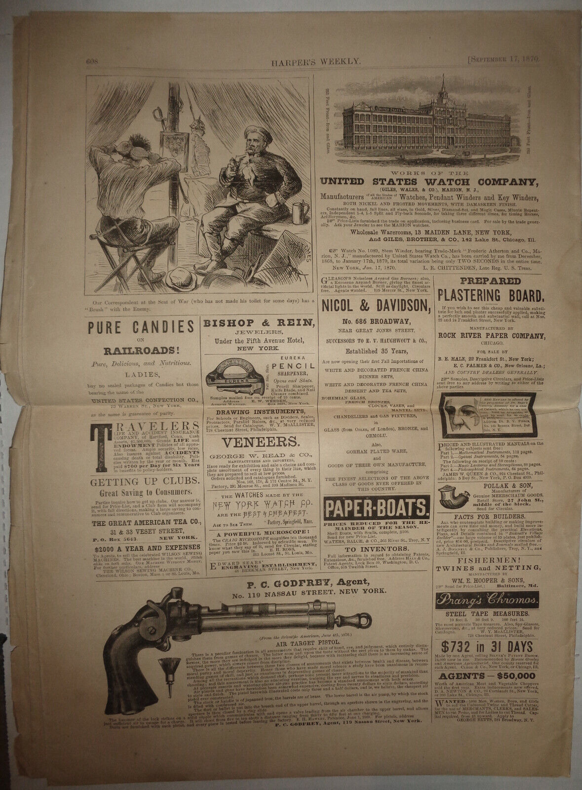 HARPER'S WEEKLY SEPTEMBER 17, 1870 - FORTIFICATIONS OF PARIS; PRUSSIANS; ICELAND
