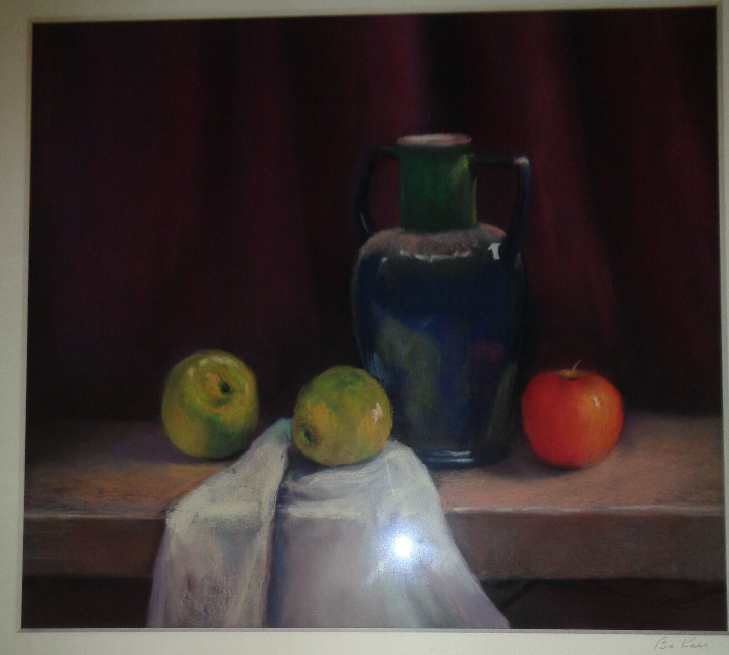 Bo Kass : Fruit and Pitcher Pastel - Signed original drawing, framed