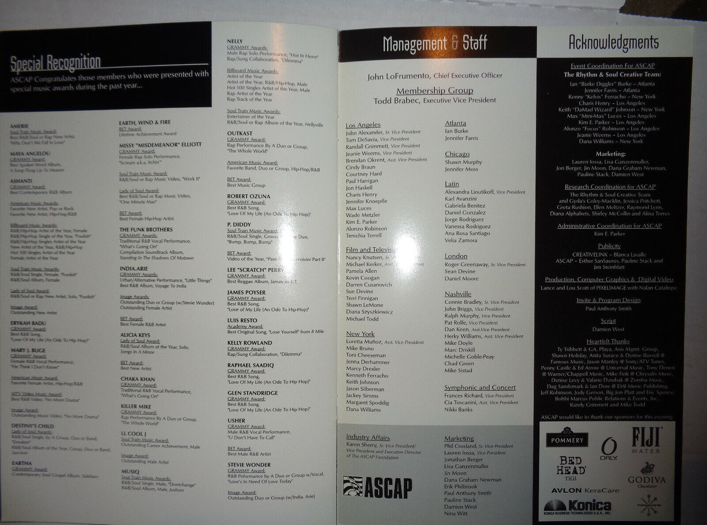ASCAP'S 16th Annual Rhythm Soul Music Awards 2003 -Souvenir Program & Invitation