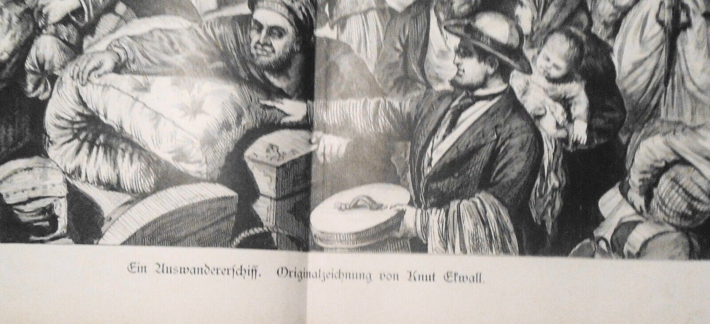 Ein Auswandererschiff. Originalzeichnung von Knut Ekwall - 1882 - 16 x 22 in