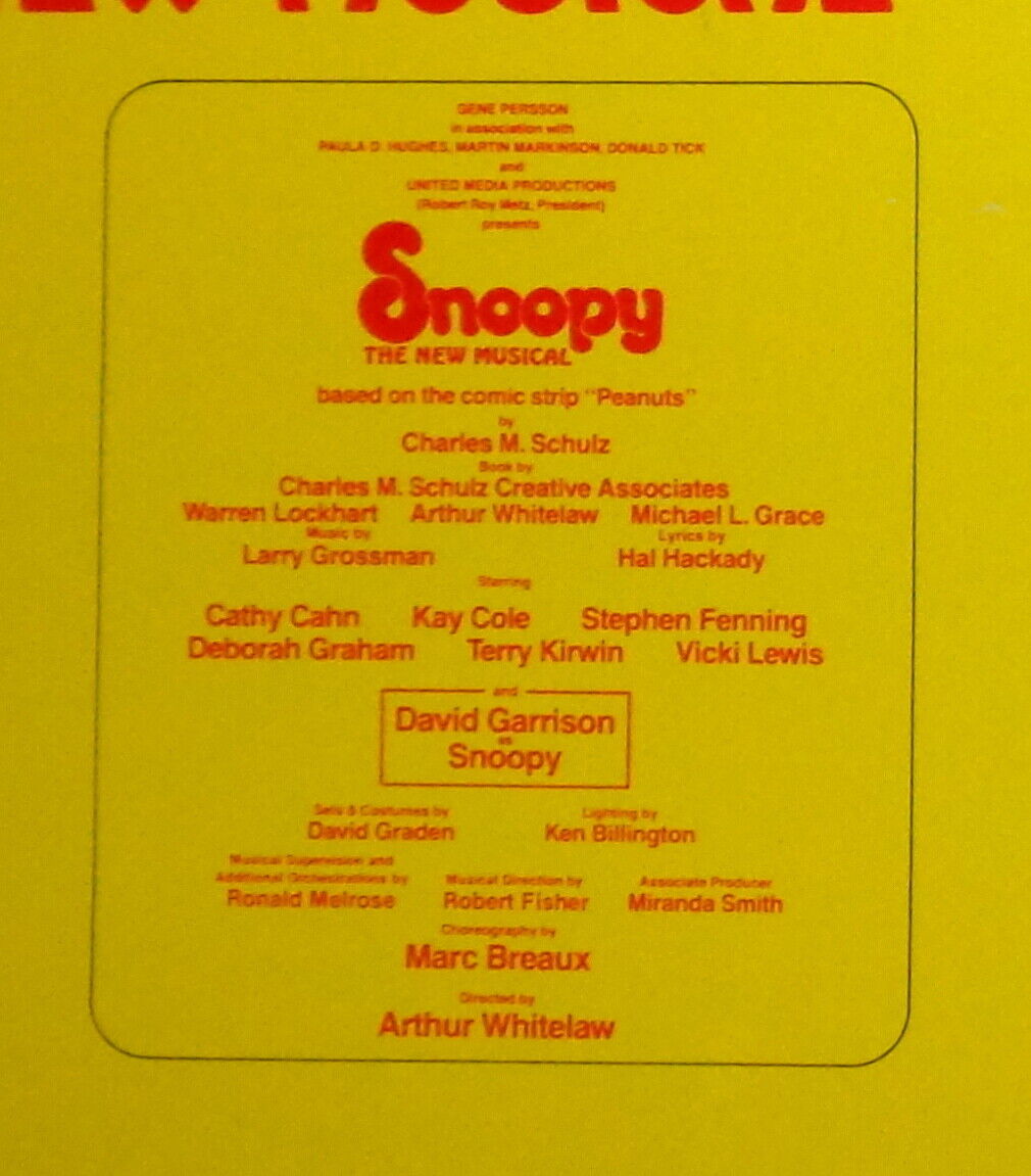 SNOOPY, starring David Garrison - 1982 original poster - Lamb's Theatre New York