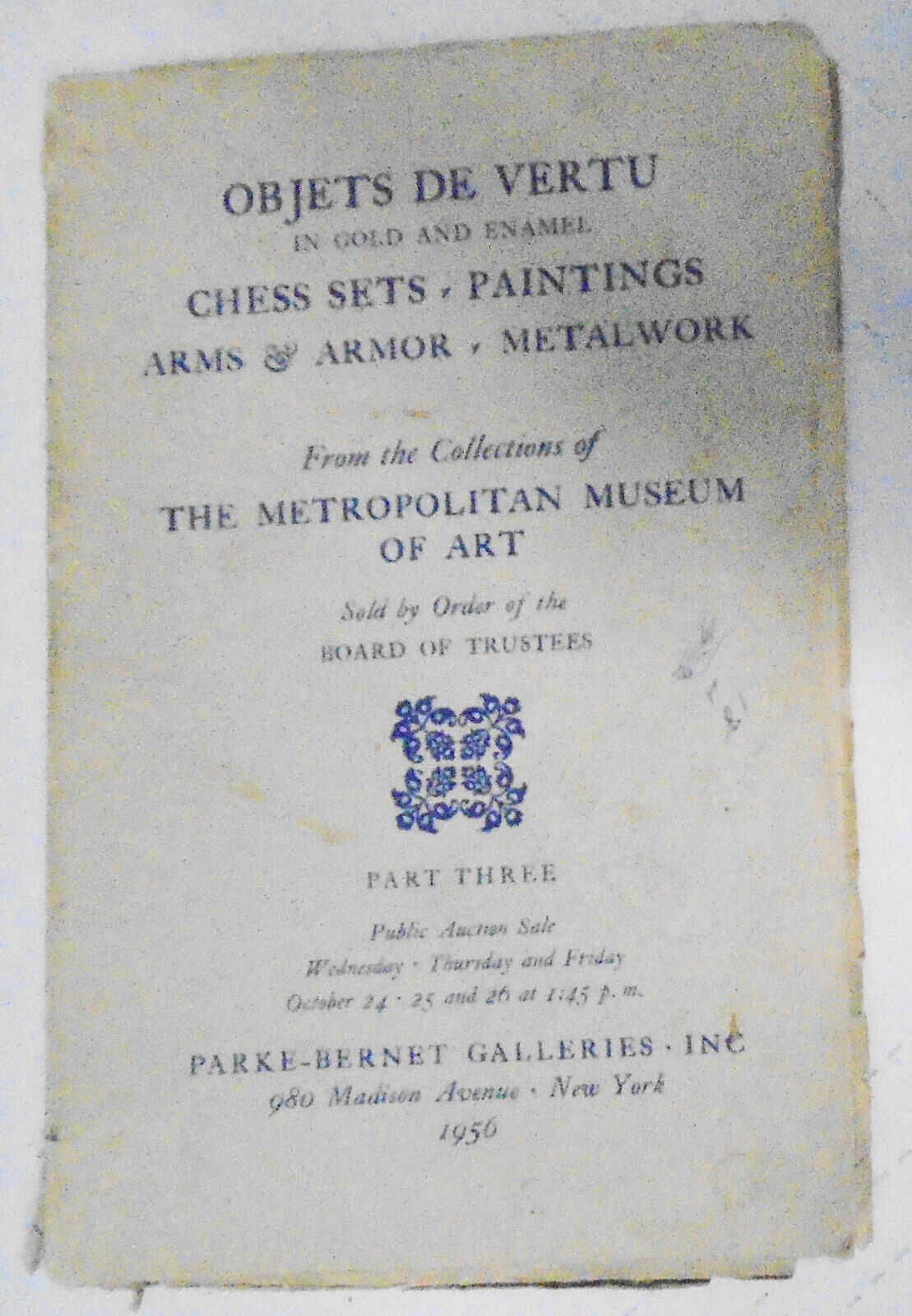 Objets de vertu; European & Japanese arms & armor; chess sets, Parke-Bernet 1956