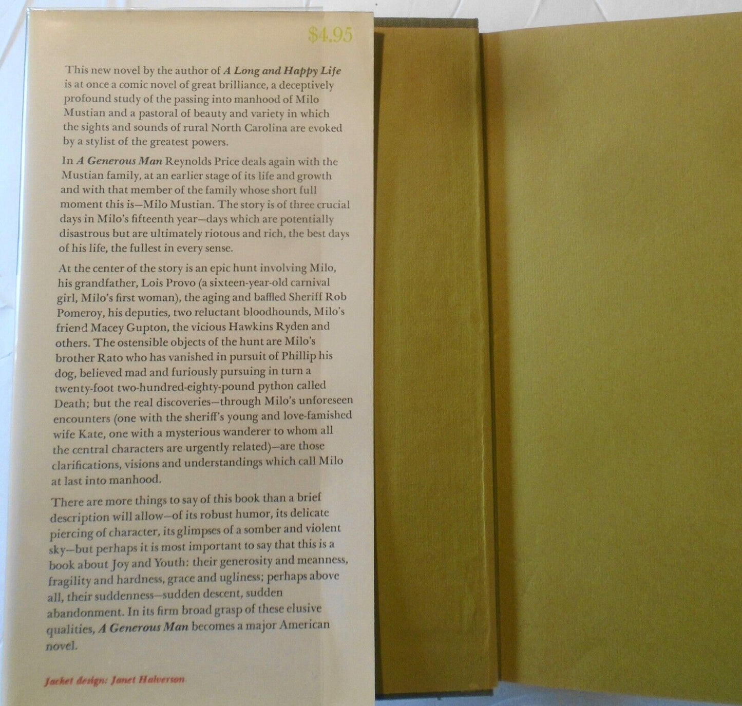 Reynolds Price : A Generous Man. First Edition 1966 Hardcover/DJ