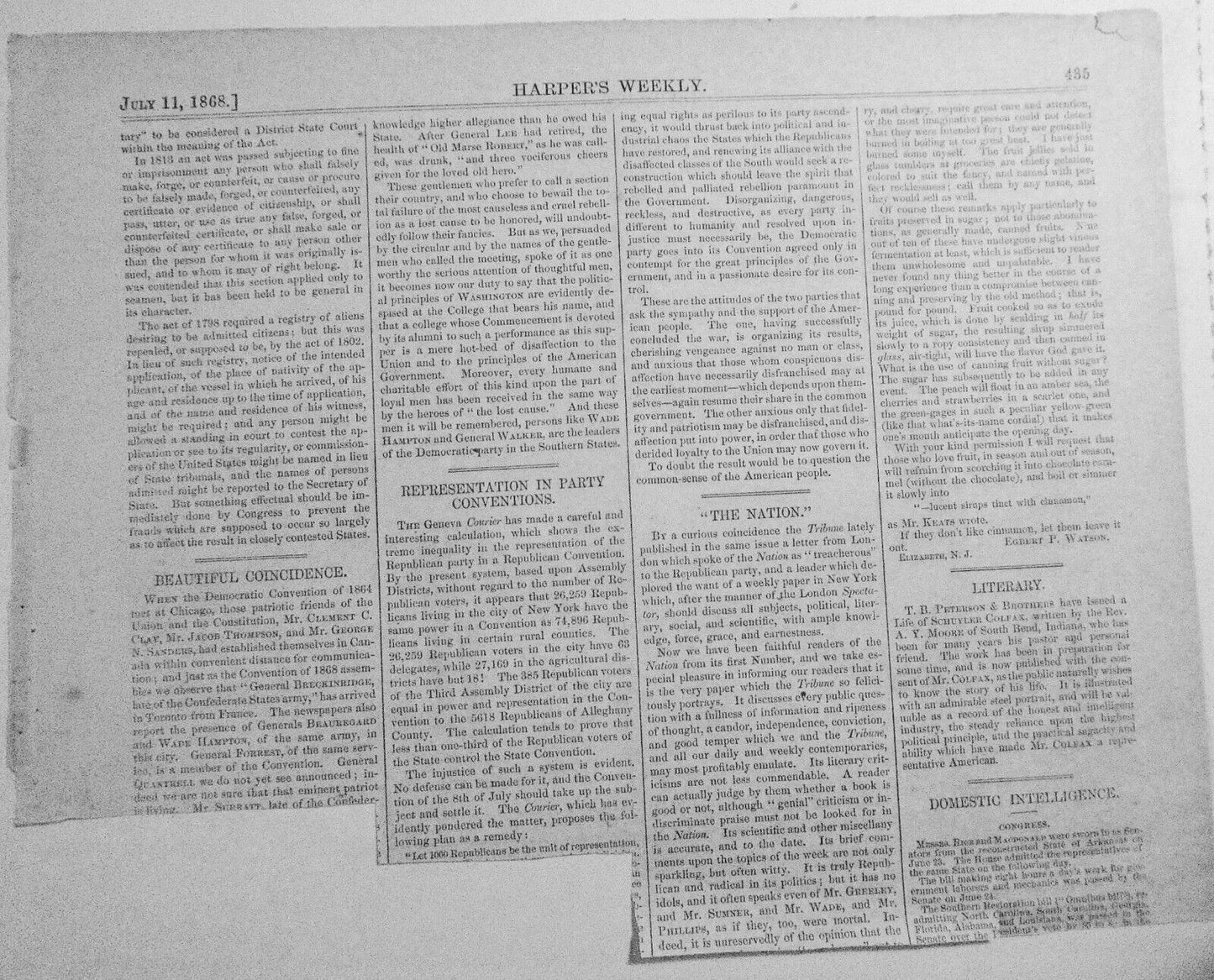 Vestibule Of The Manhattan Club-house, New York - Harper's Weekly, July 11, 1868