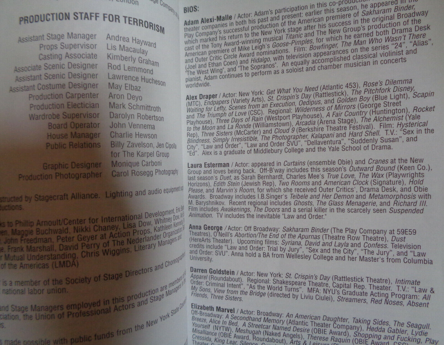 TERRORISM by the PRESNYAKOV BROTHERS- SOUVENIR PROGRAM NEW YORK: CLURMAN THEATRE