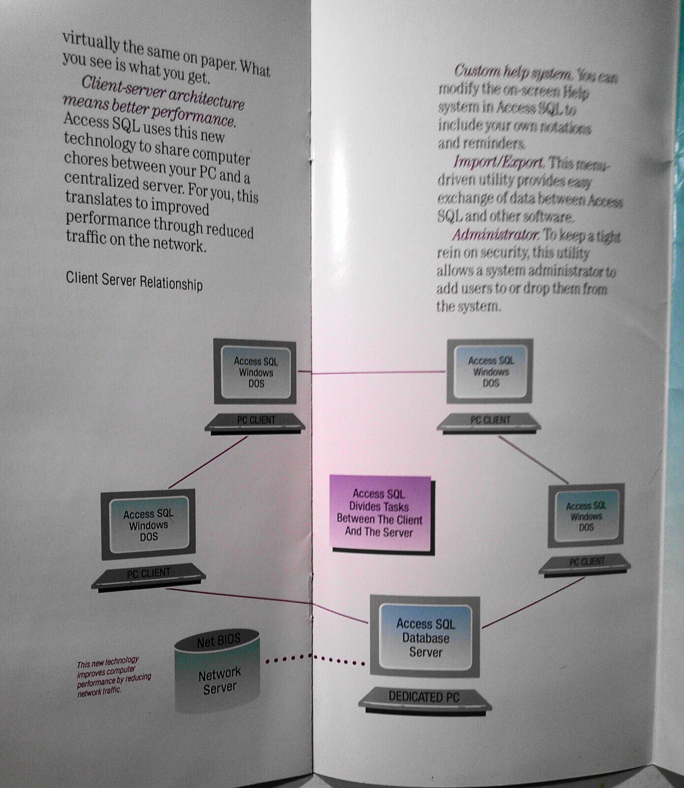 Introducing Access SQL, graphical database. Promotional brochure, 1989