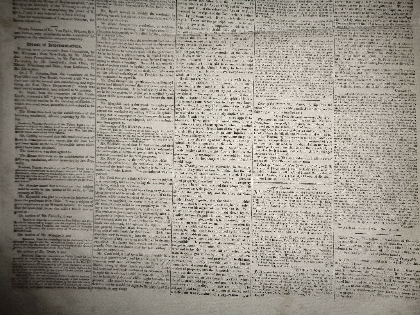 DAILY NATIONAL JOURNAL 1824 -DeWitt Clinton's copy. With Thomas Jefferson letter
