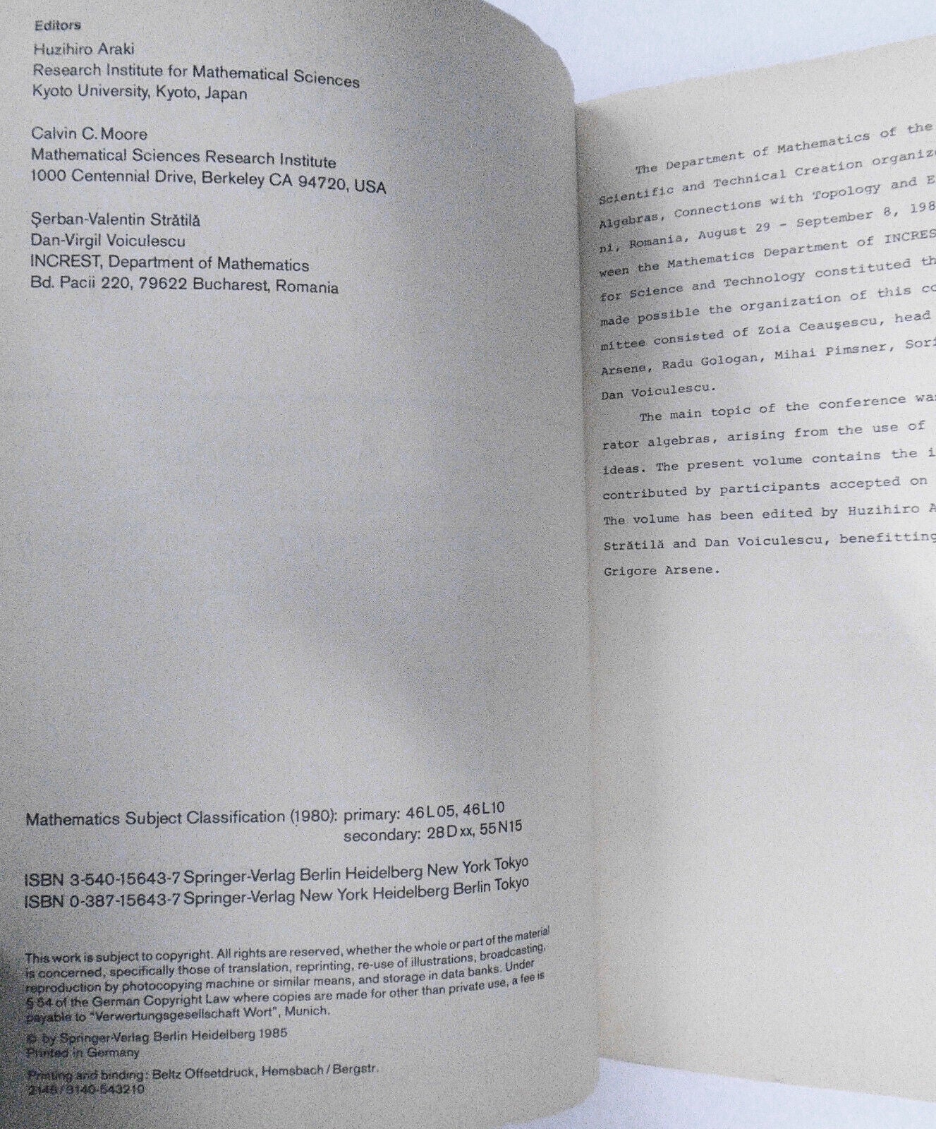 Operator Algebras And Their Connections With Topology And Ergodic Theory. 1985