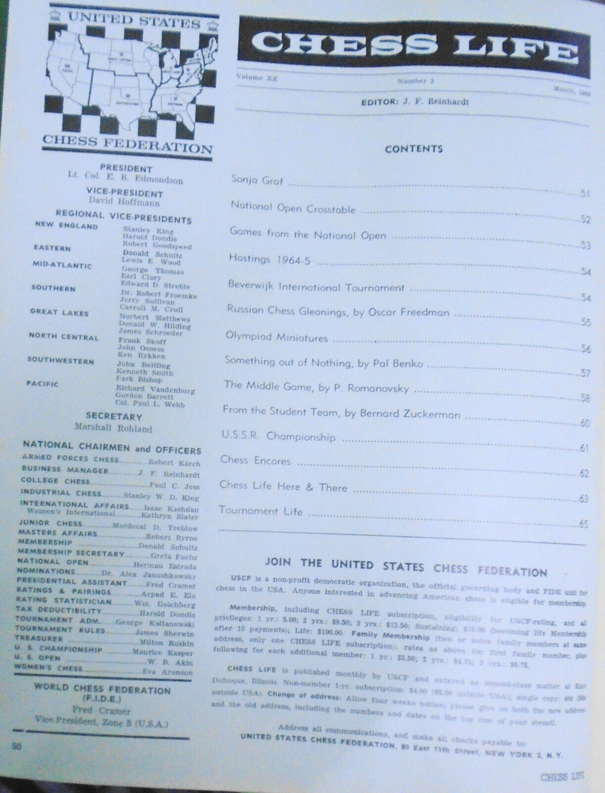 Chess Life, March 1965 - Hastings 1964-65, National Open, etc.