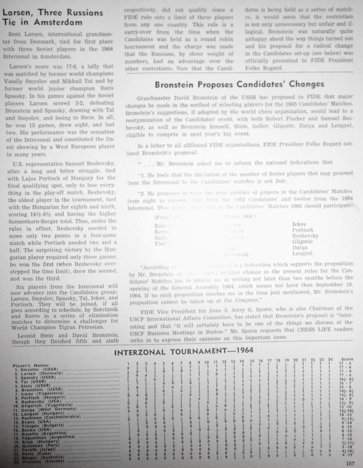 Chess Life, July1964 : Bobby Fischer talks chess; Interzonals, etc.
