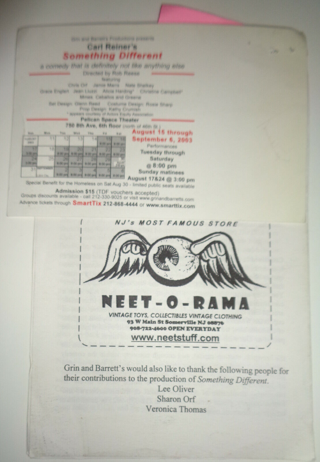 Carl Reiner SOMETHING DIFFERENT - 2003 - Program, NY: The Pelican Studio Theatre