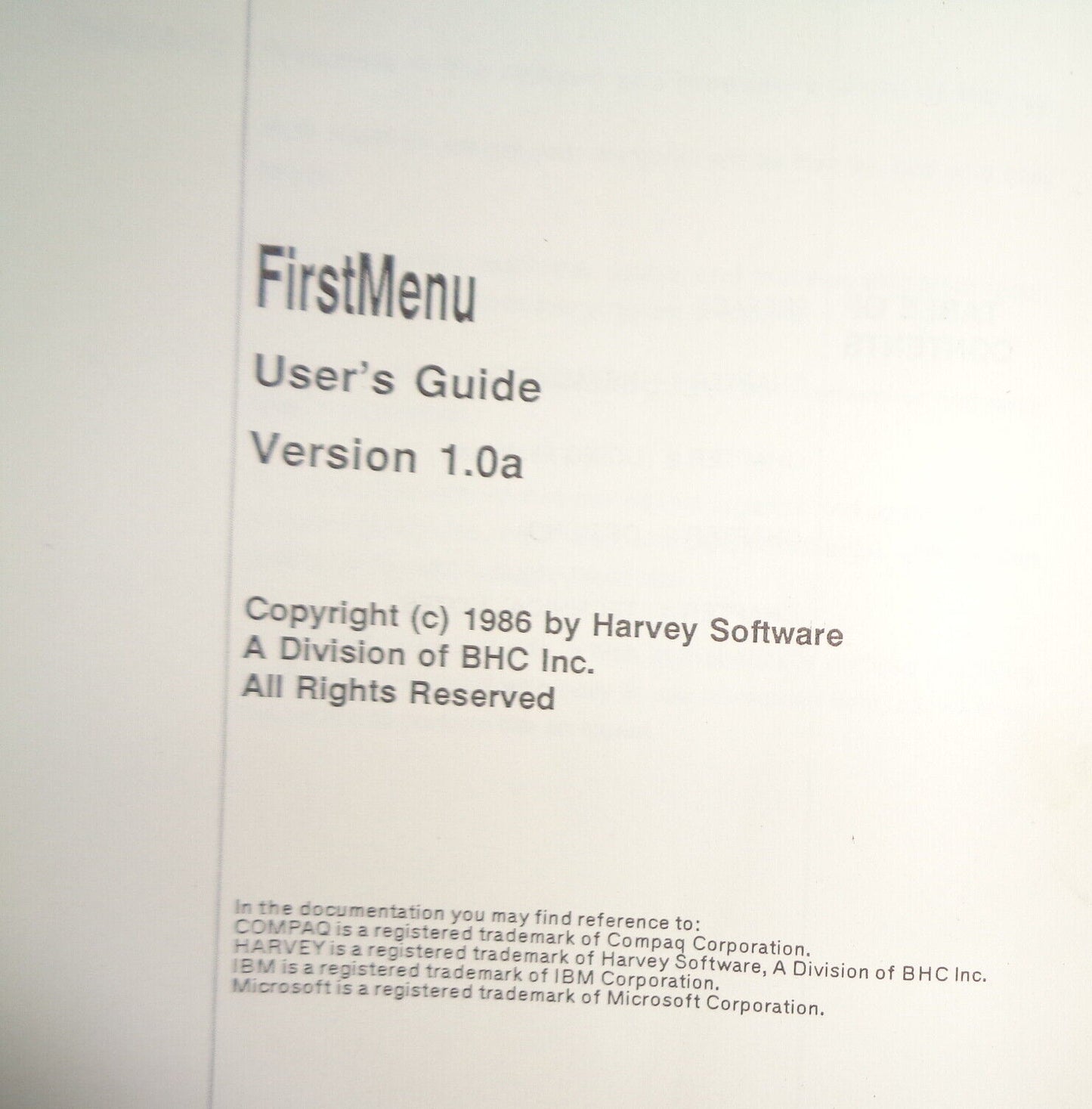 FirstMenu, by Harvey Software. 1987. Unused
