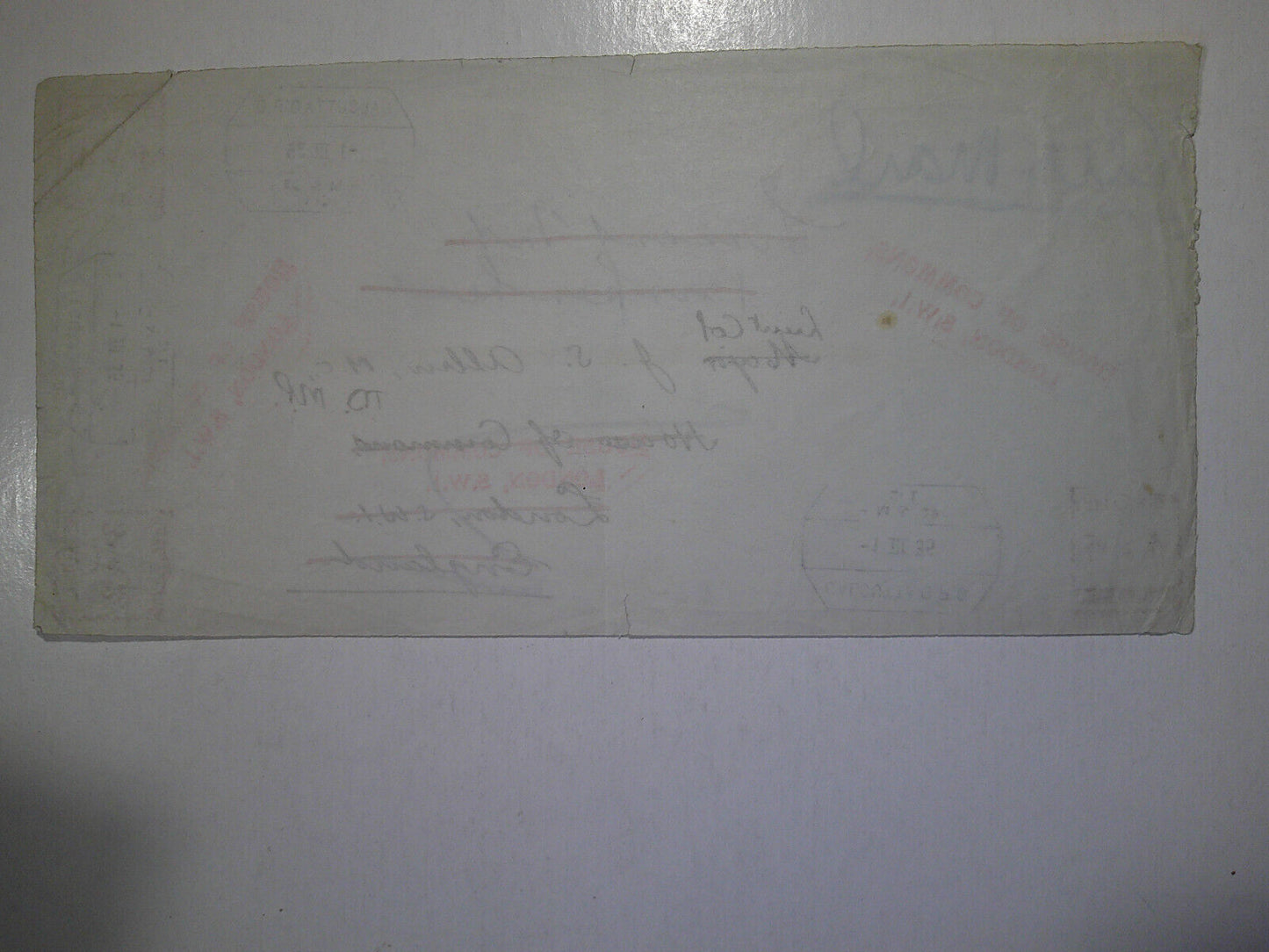 1935 Envelope from Calcutta to House of Commons, and re-directed.