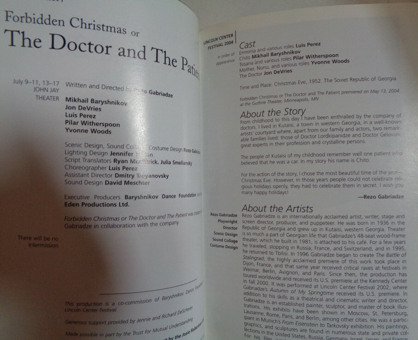 Forbidden Christmas - Playbill - Mikhail Baryshnikov, et al. Lincoln Center 2004