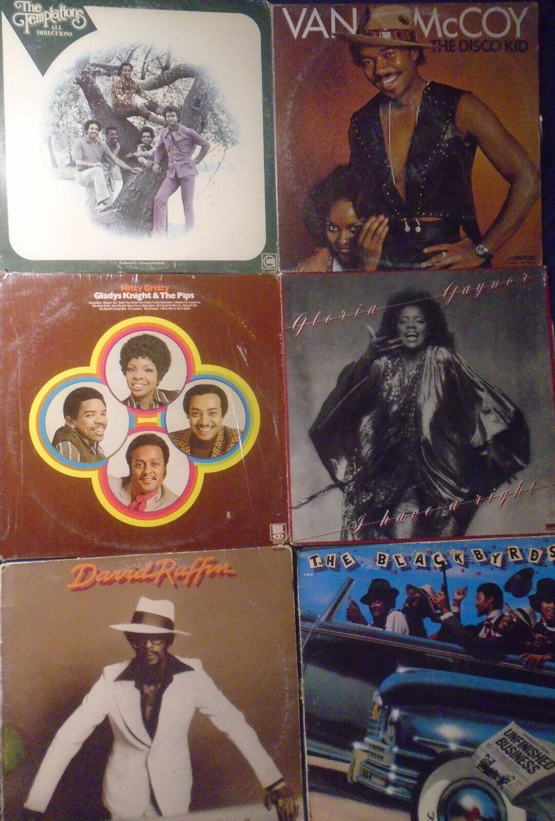 Lot of 6 R&B Soul vinyl LP record albums - Temptations, Gladys Knight, Van McCoy