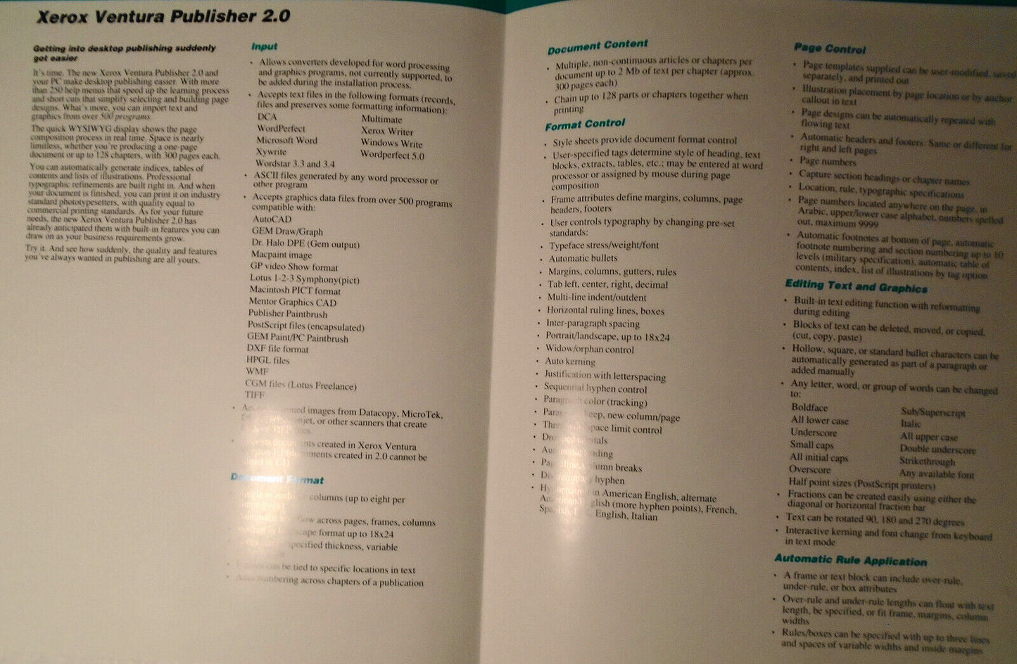 Xerox PC Software Press Kit 1989. Ventura Publisher, Formbase, Presents, Graph