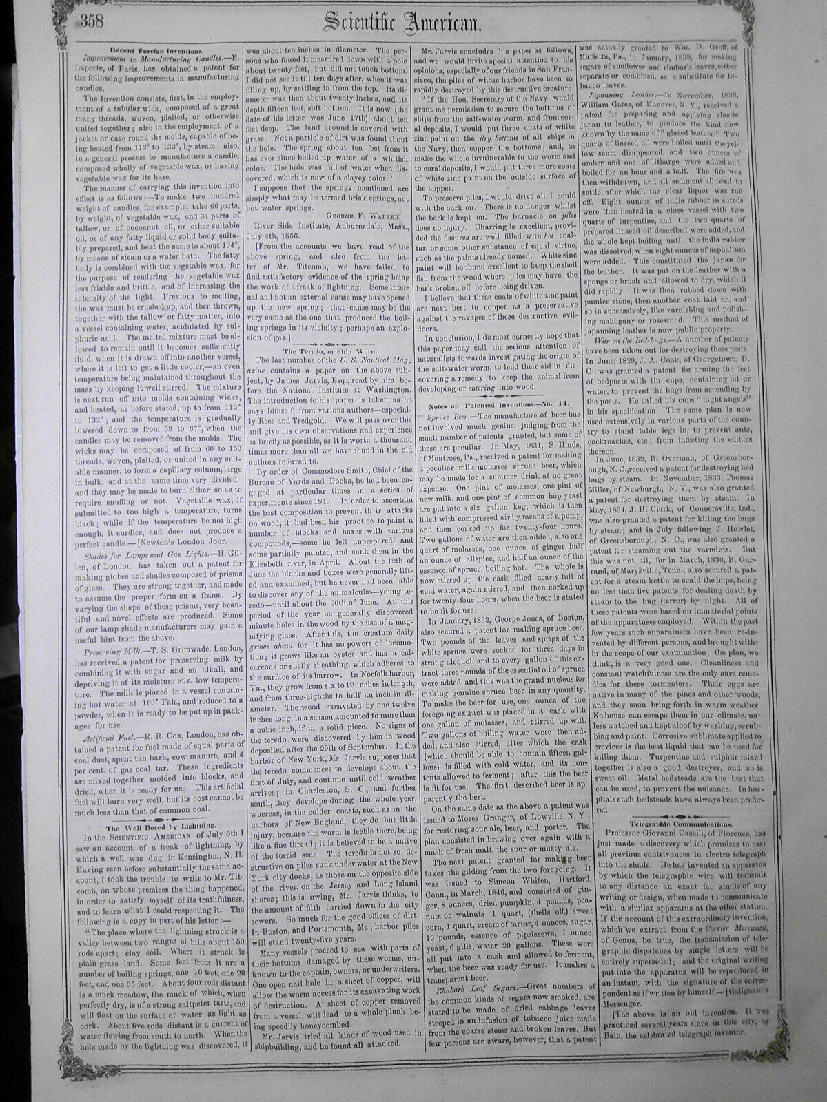 Scientific American, July 19, 1856. American vs European photographs; telegraphy