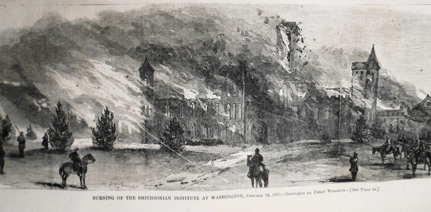 Burning of the Smithsonian Institute + US Iron-clad Battery "Monadnock" - 1865