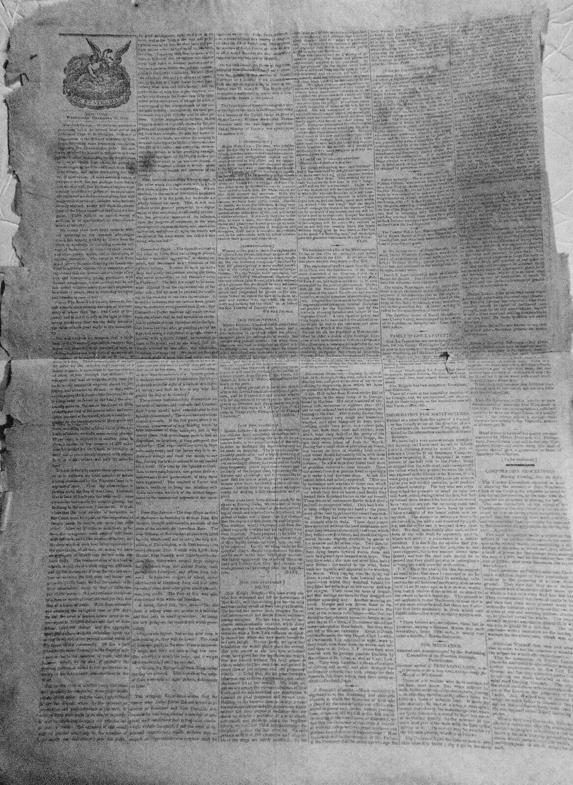 THE NEW-YORK STATESMAN, December 22, 1824 - NY Governor DeWitt Clinton's copy