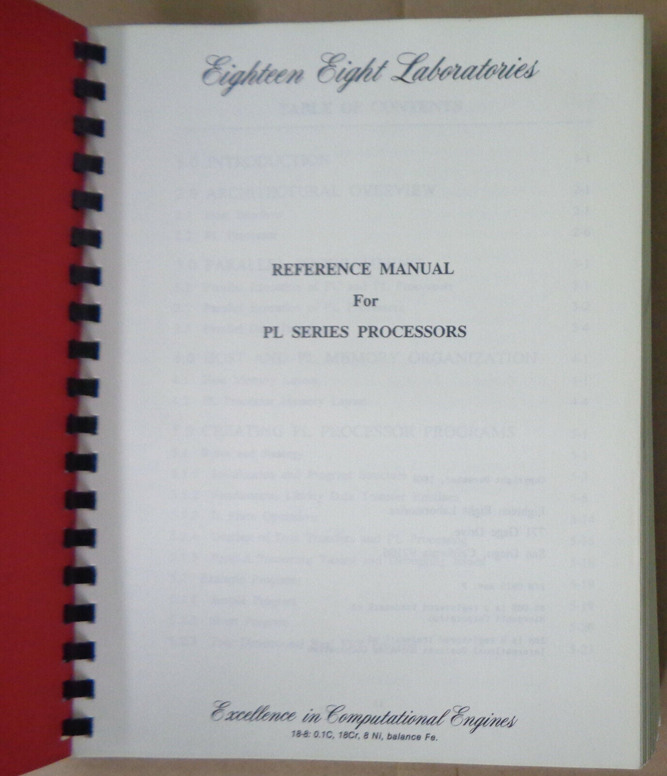 Reference Manual For PL Series Processors - 1988 - Eighteen Eight Laboratories