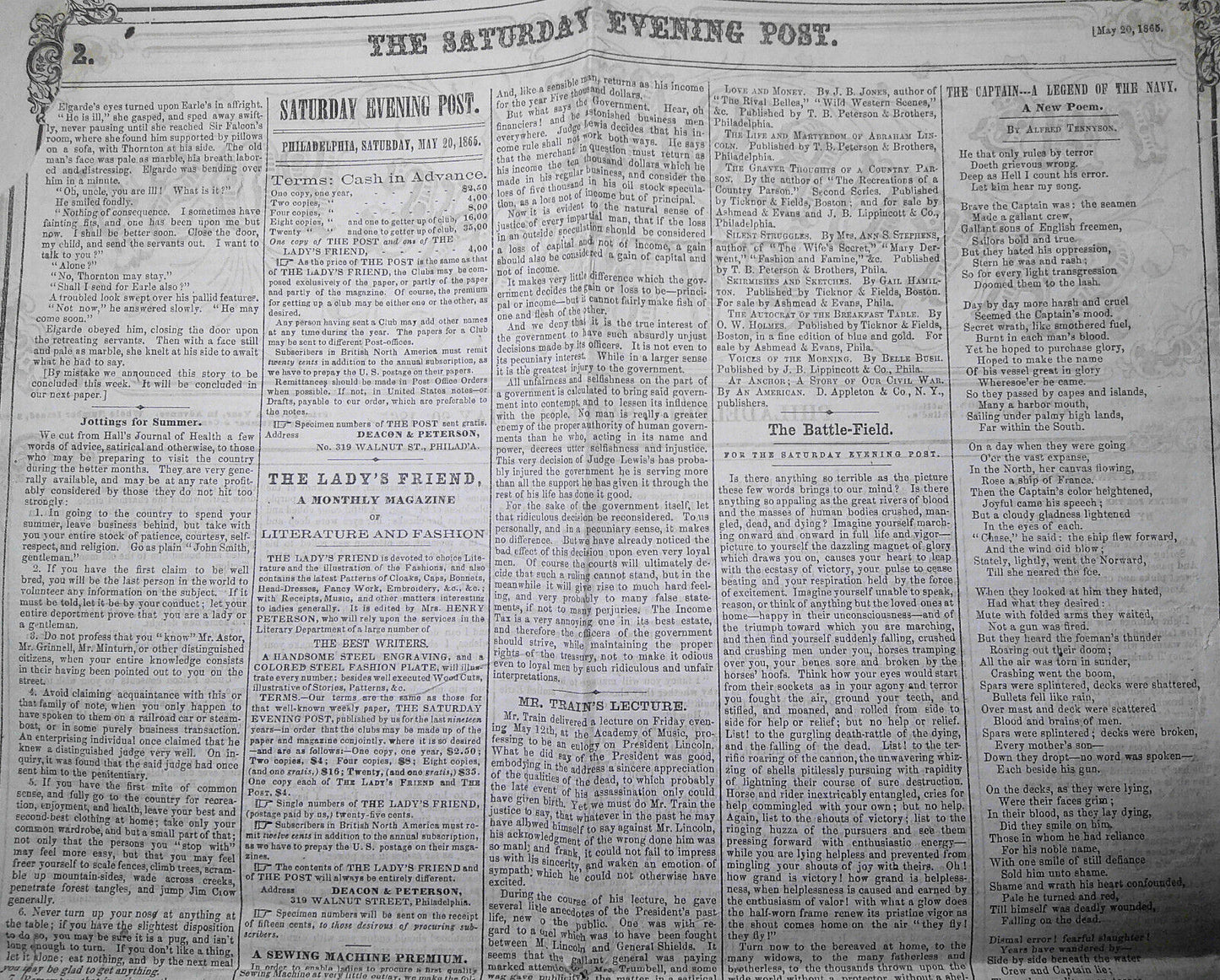 Saturday Evening Post, May 20, 1865 - Capture of Jeff Davis in Feminine Disguise