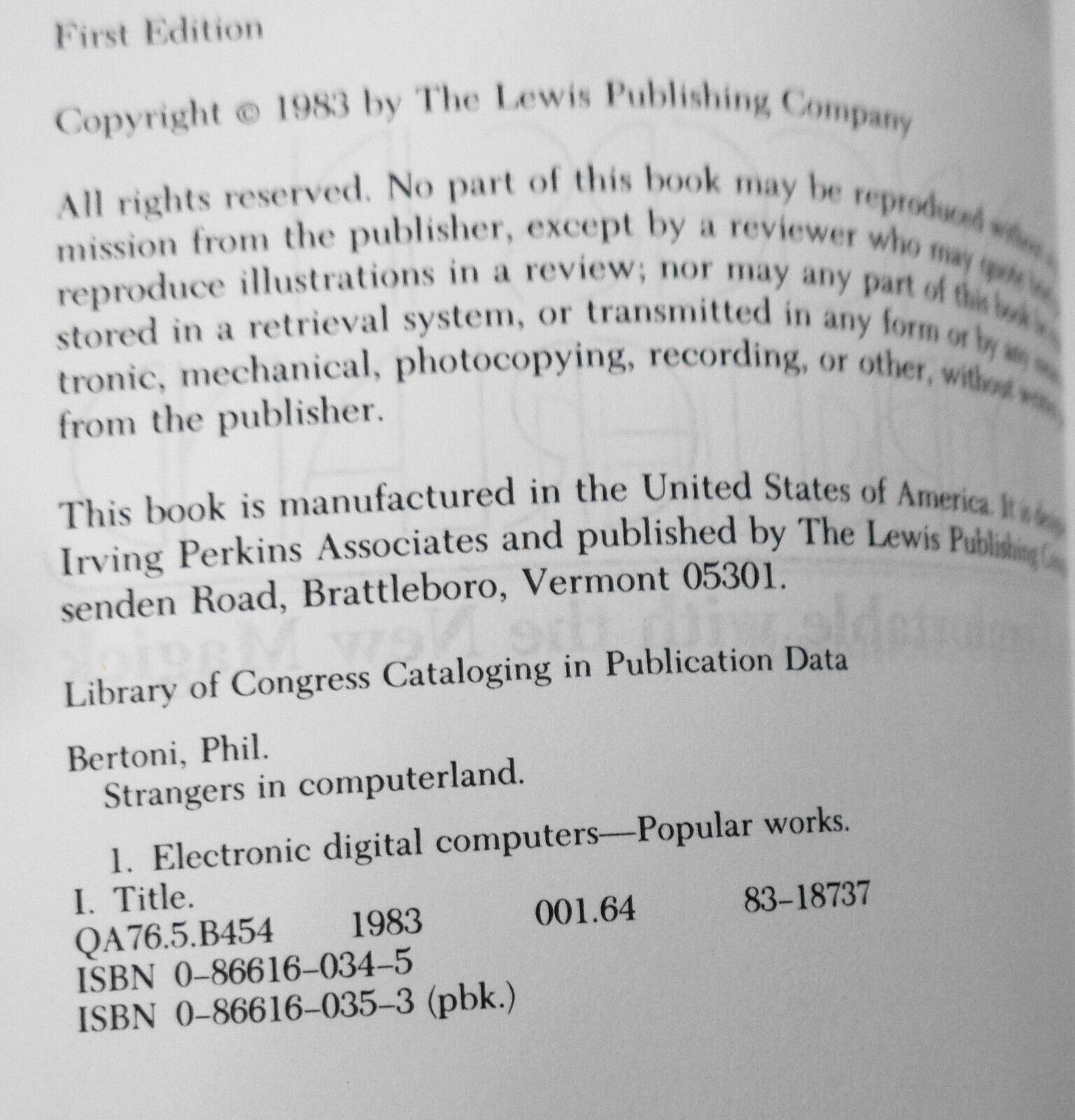 Strangers in Computerland, by Phil Bertoni. 1983 First edition.