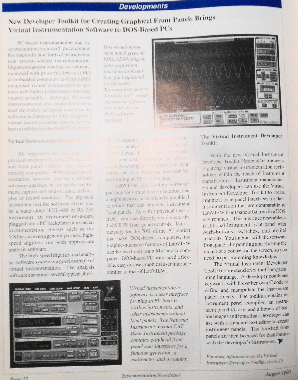 Instrumentation Newsletter, by National Instruments - August 1990, Vol. 2, N. 3